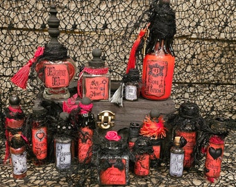 Love Potions, Valentine's Day Decor, Gothic Valentine, Valloween, Dark Valentine, Love Potion, Gothic Wedding, Wedding Gift, Unique Gift