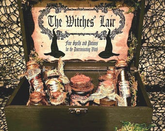 The Witches' Lair Apothecary Chest: Halloween Potion Bottle Set