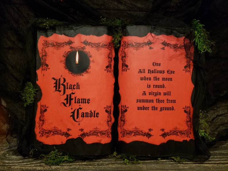 Hocus Pocus Inspired Spell Book Black Flame Candle Halloween | Etsy