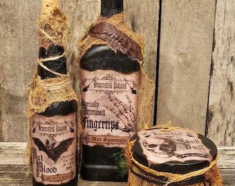 Handmade Halloween Potion Bottle Set: Witchy Decor