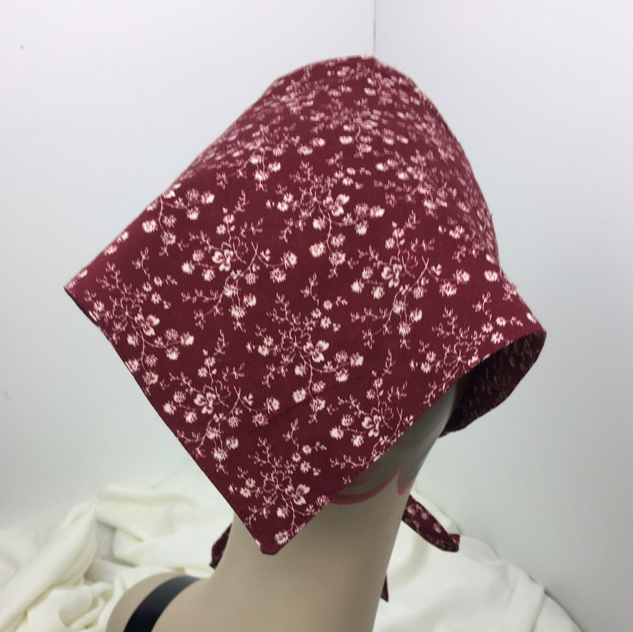 Cotton Head Scarf Triangle Vintage Look Dark Red Print Washable
