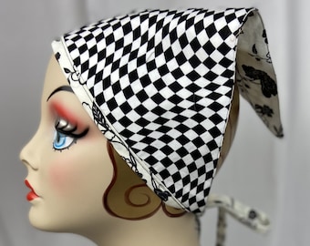Cotton Bandana, Head Scarf, Black and White,Reversible