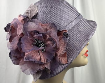 French Lavender Cloche Hat, Parasisal Straw, 1920s Style, Handmade Millinery