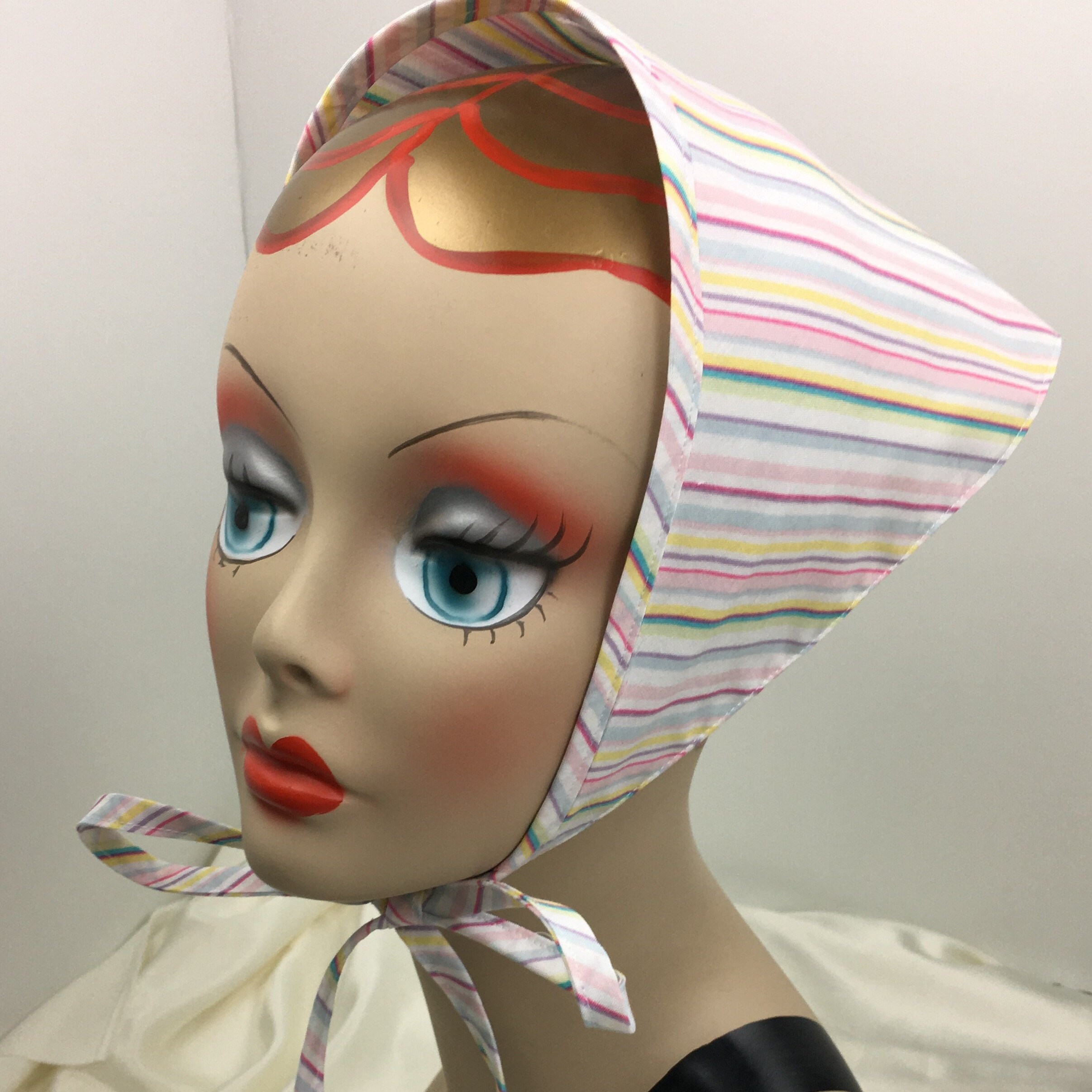 Woman's Cotton Kerchief Scarf Ties Pastel Stripes Small Size 1960's Look