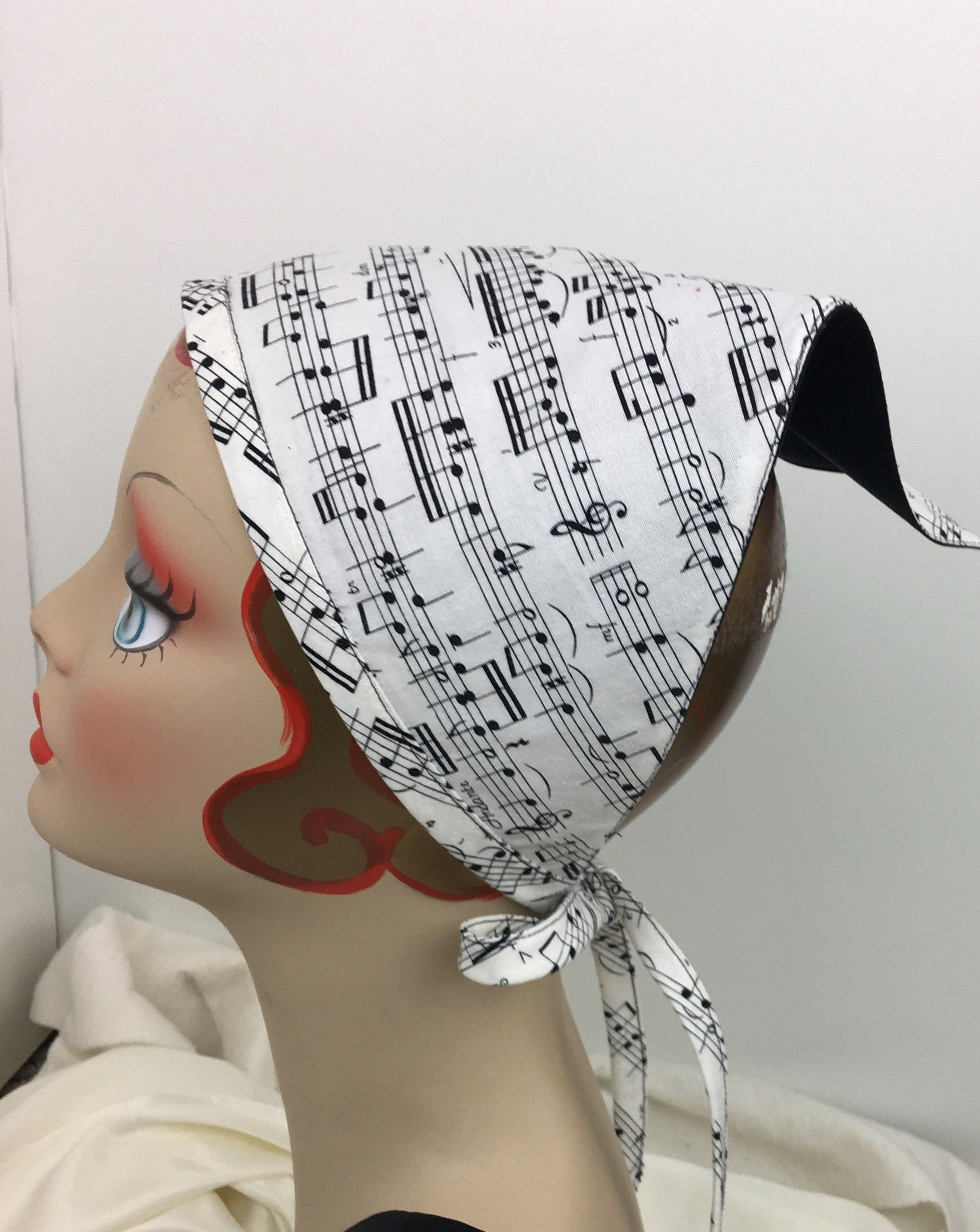 Head Scarf Triangle Rain Repellent Black Back and White Music