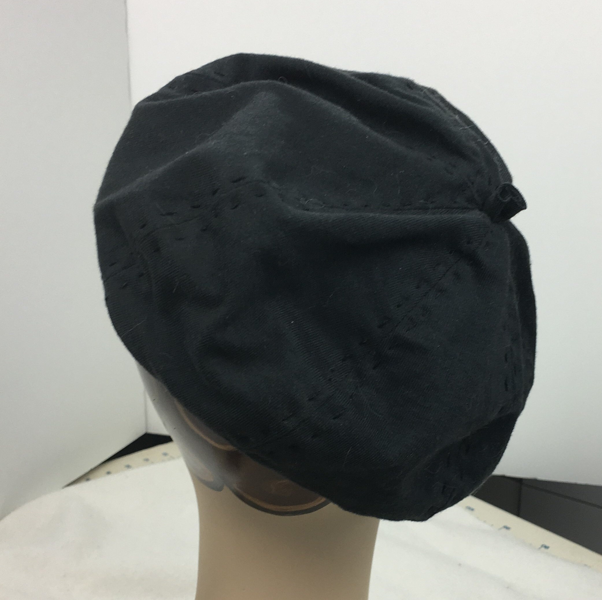 Organic Cotton Beret Black Hand Stitched 1930's Look Summer Beret Warm