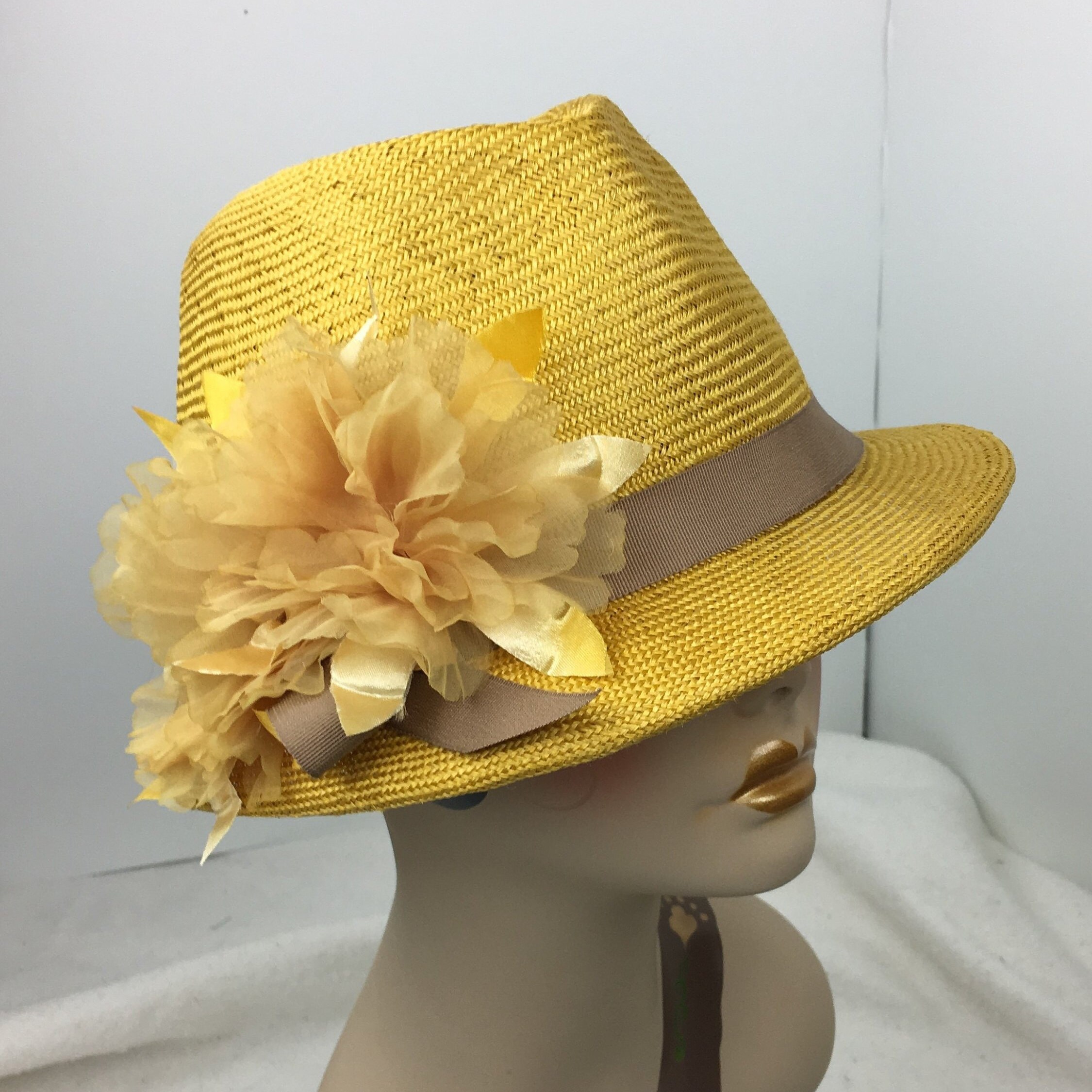 Fedora Parasisal Straw Hat Marigold Yellow Woman's Summer Large Size ...