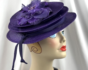 Packable Purple Parasisal Straw Hat: Handmade Travel Hat