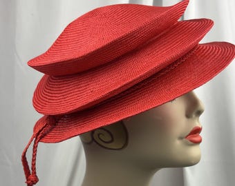 Packable Straw Hat, Red Para-sisal Straw, Handmade Hat