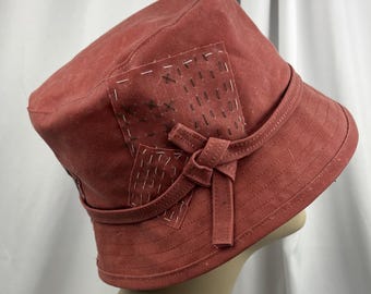 Rain Cloche, Waxed Cotton, Red, Handmade Hat