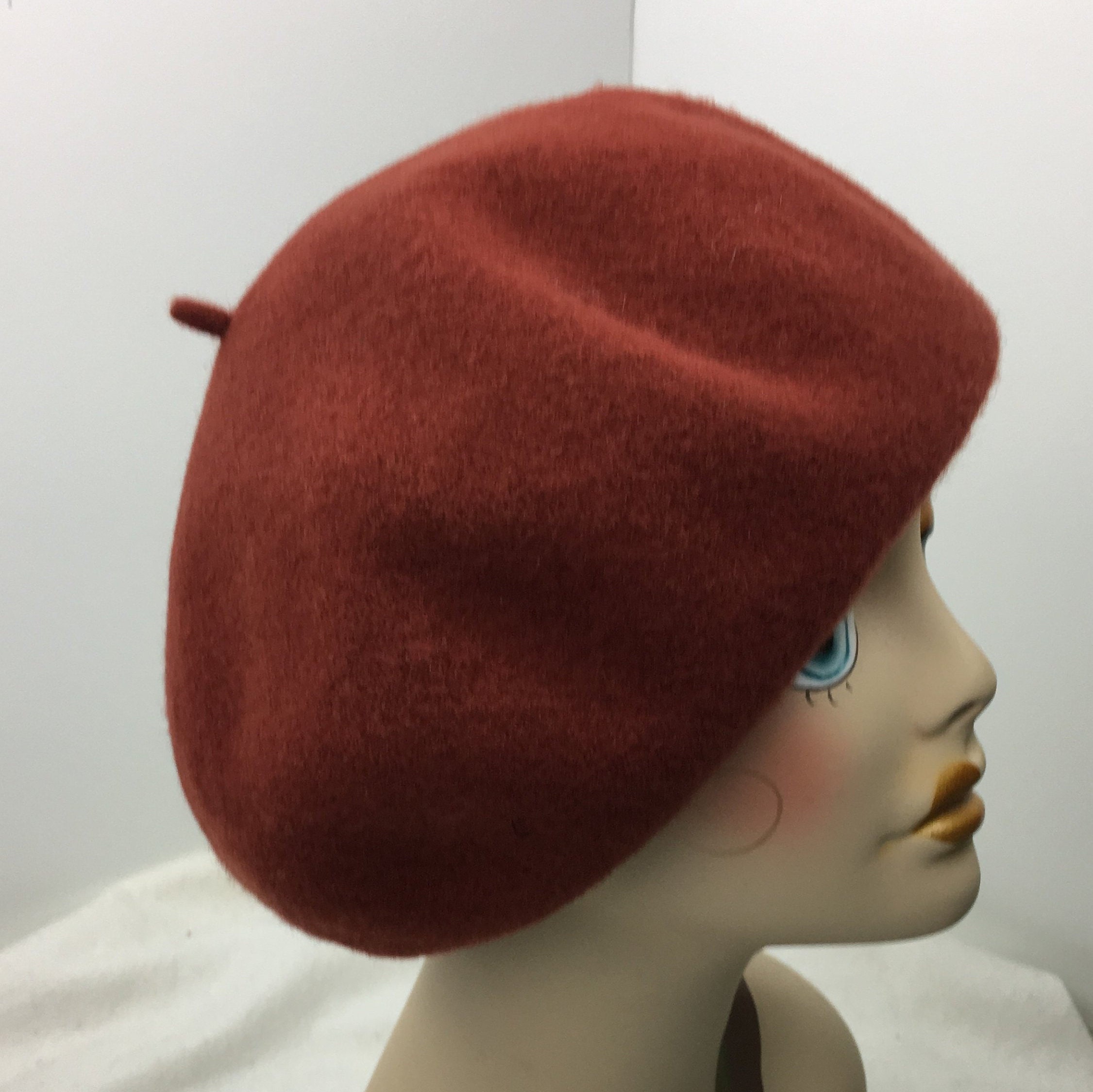 Wool French Beret Woman's Over Sized Extra Large Rust Hand Blocked ...