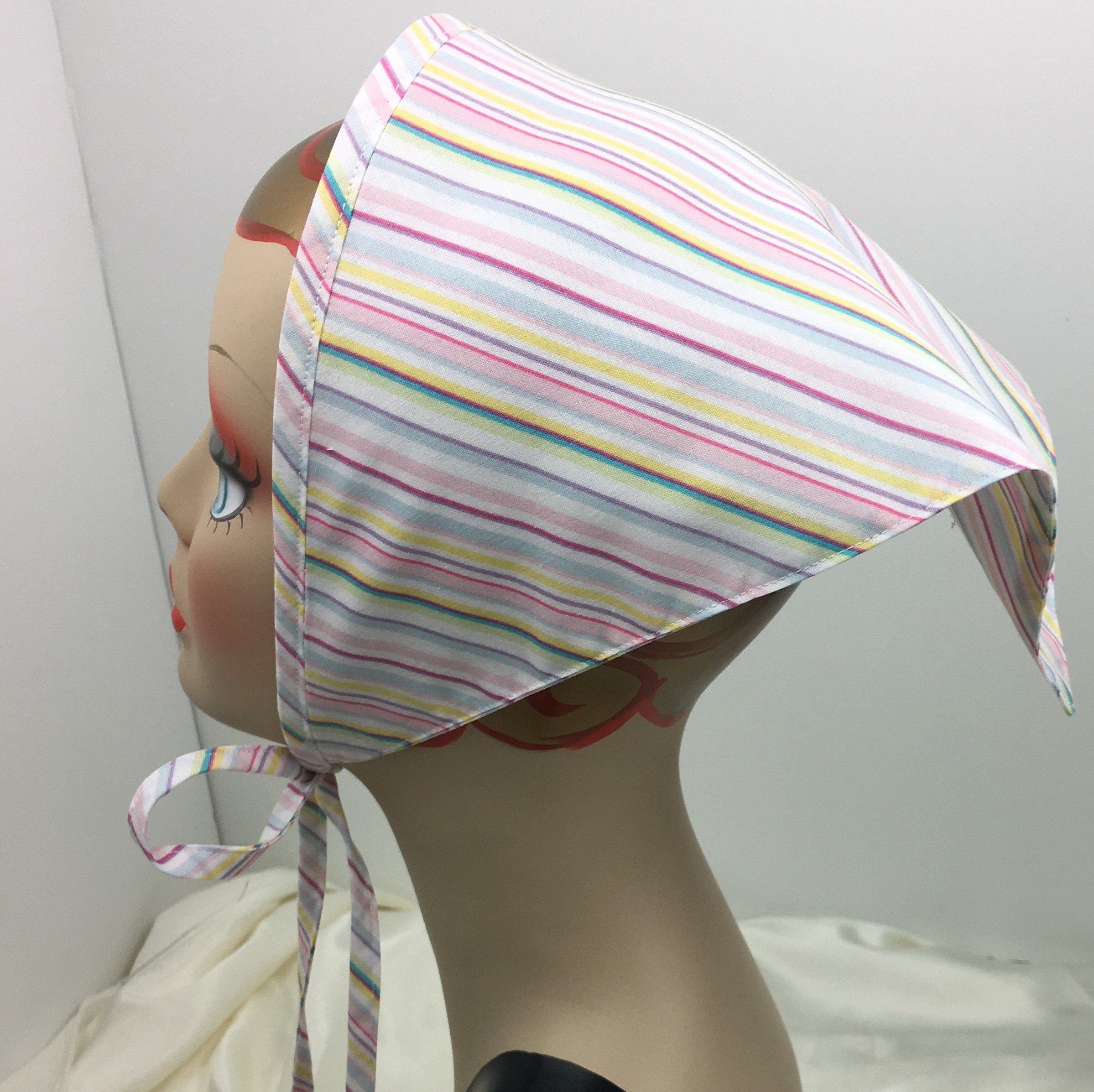 Woman's Cotton Kerchief Scarf Ties Pastel Stripes Small Size 1960's Look