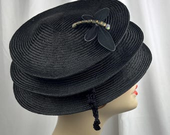 Packable Straw Hat, Black Parasisal Straw, Wedding Guest
