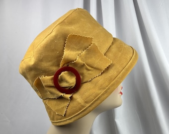 Yellow Rain Cloche, Waxed Cotton,  Rain Hat, Vintage Look, Handmade