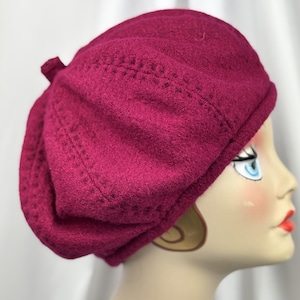 Winter Tam, Raspberry Wool Beret, Silk Lined Handmade Millinery