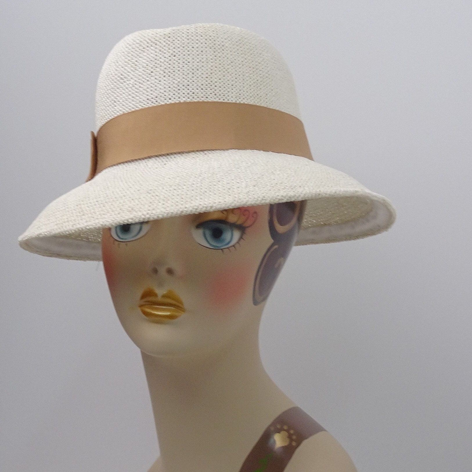 Women's Fedora Straw Off White Camel Ribbon 3 Brim Small Size Spring