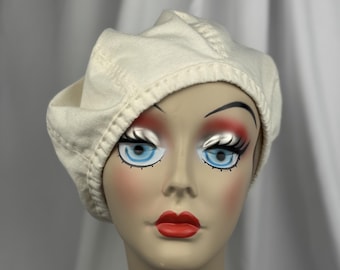Organic Cotton Knit Beret, Cream, Handmade Millinery
