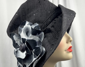 Dramatic Denim Hat, Tall Hat, Wide Brim, Designer Fabric, Handmade Millinery