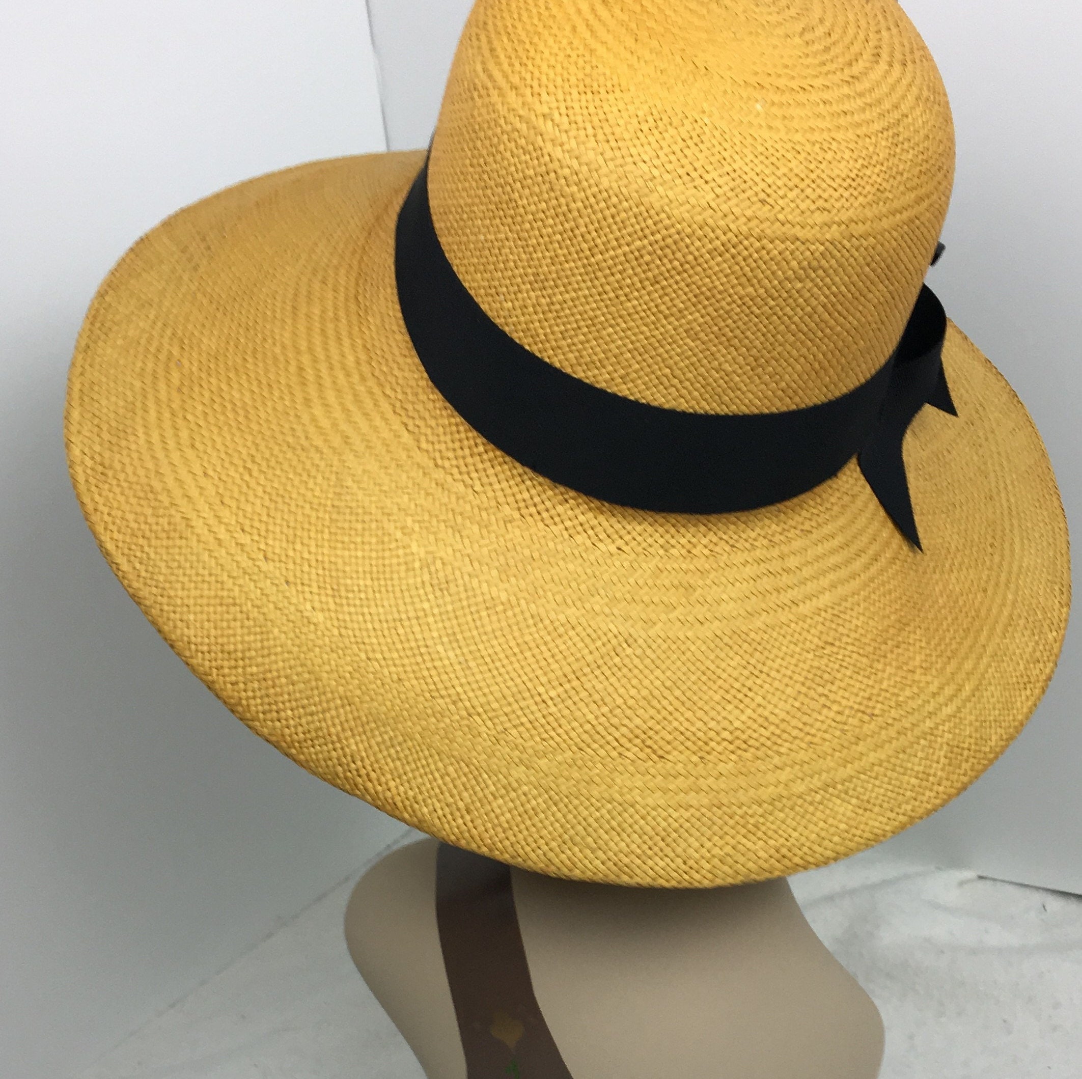 Panama Straw Hat Wide Brim Gold Black Easter Summer Wedding Guest Millinery