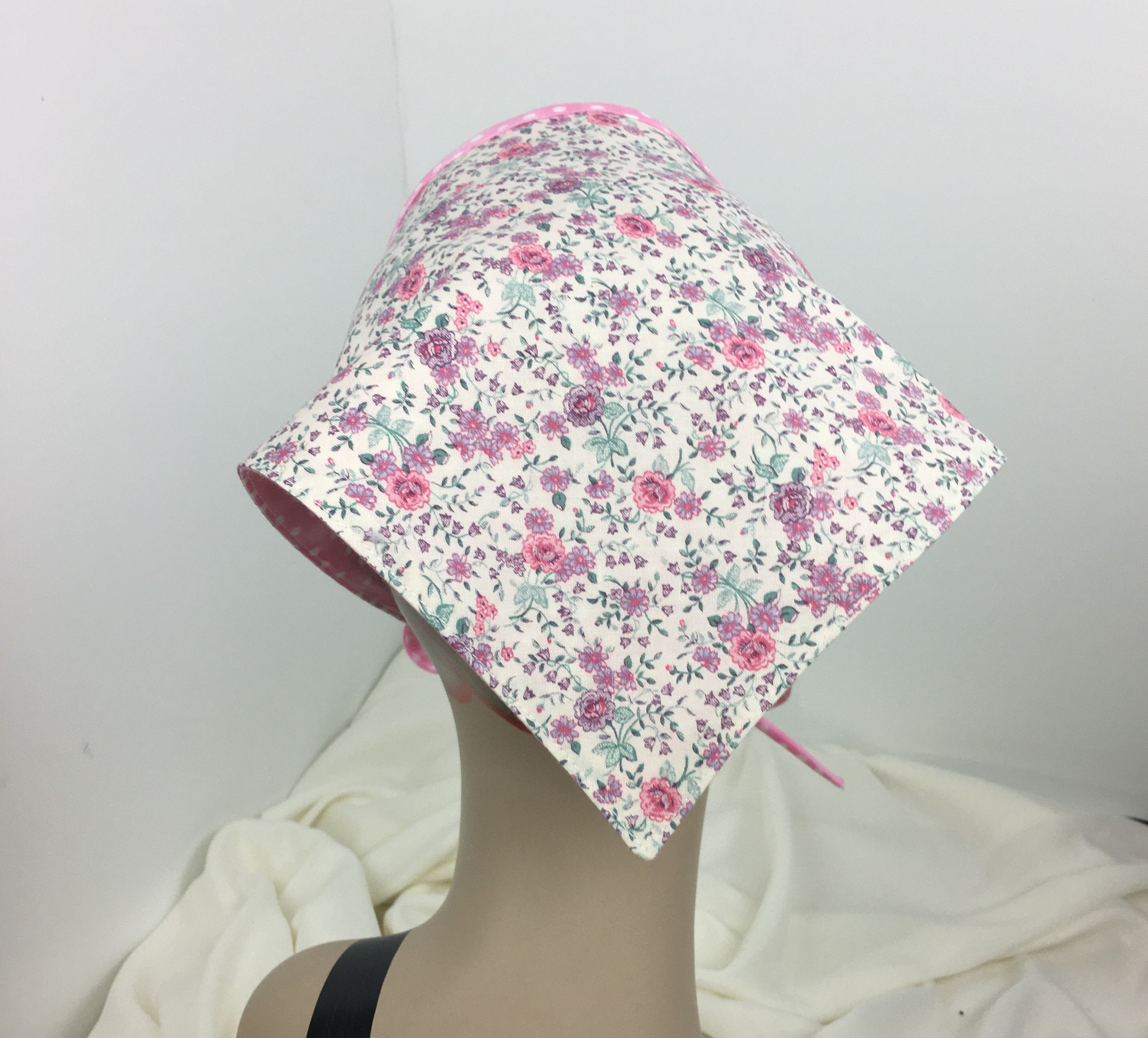 Small Head Scarf Triangle With Ties Reversible Flowers and Polka Dots