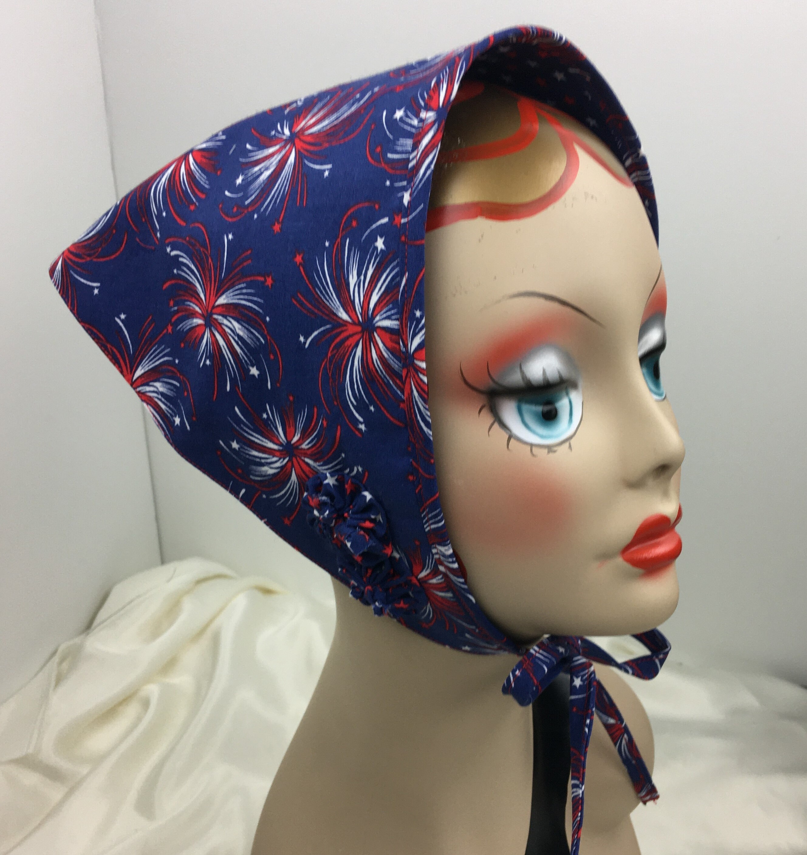 Cotton Head Scarf Bandana July 4th Reversible Small Size