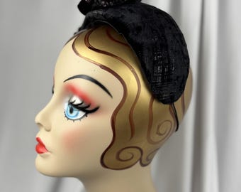 Formal Headband, Black Velvet, Copper Pattern, Handmade millinery