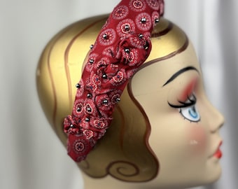 Red Silk 3D Headband, Handmade Millinery