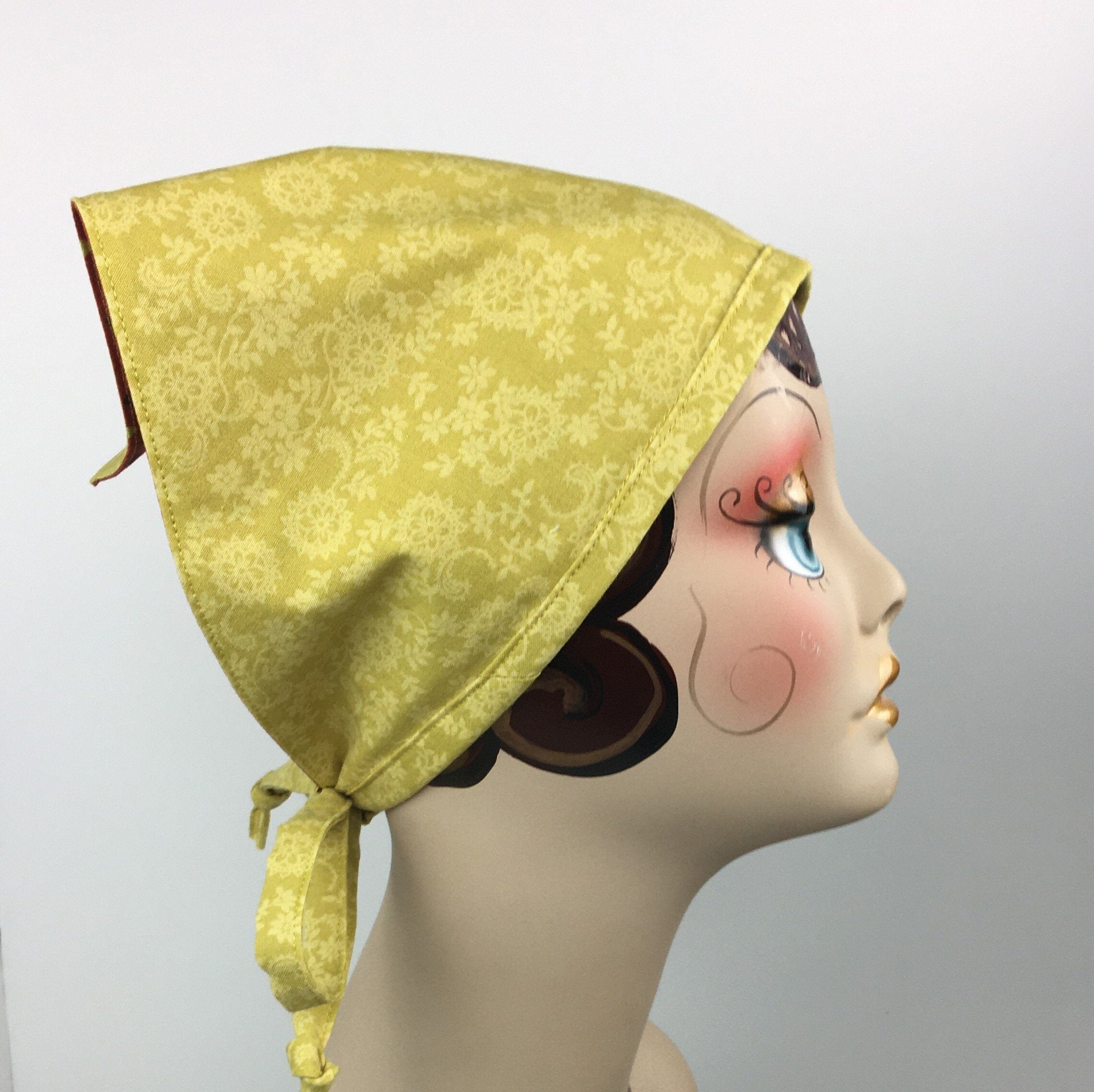 Cotton Bandana Head Scarf, Reversible Triangle Vintage Look Small
