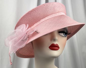 Packable Parasisal Straw Hat, Baby Pink, Handmade