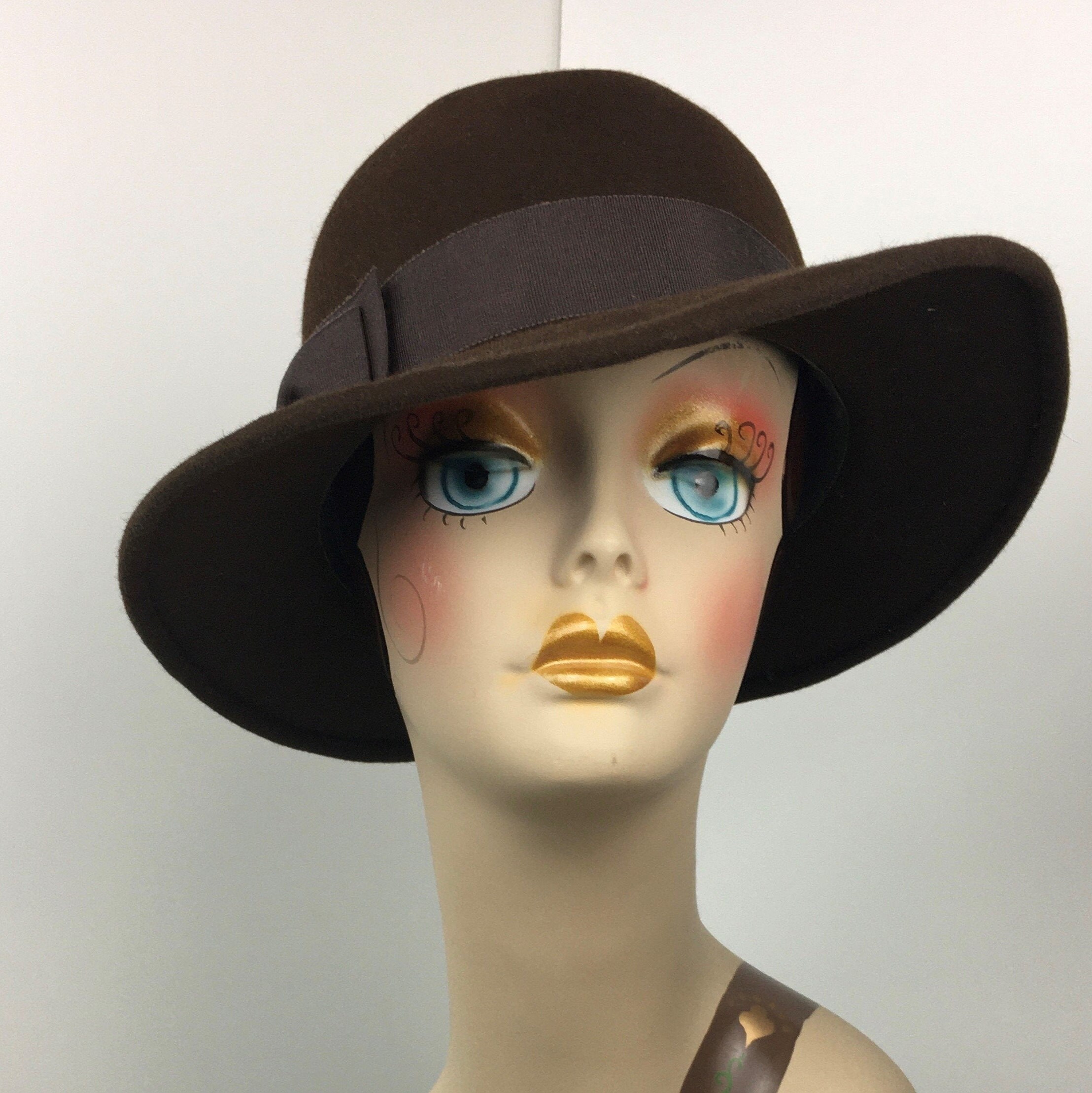 Handmade Fedora Hat Brown Velours Felt Woman Soft Brim Flexible Quality