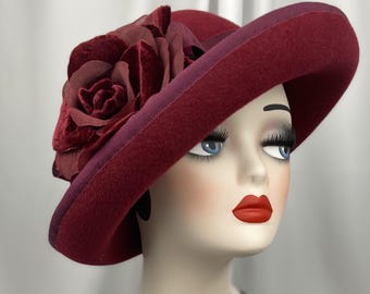 Upturned Cloche, Cranberry , 1930s Style, Small Size, 22"