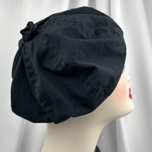 Organic Cotton Knit Beret,  Black,  Hand Stitched,  1930's Look