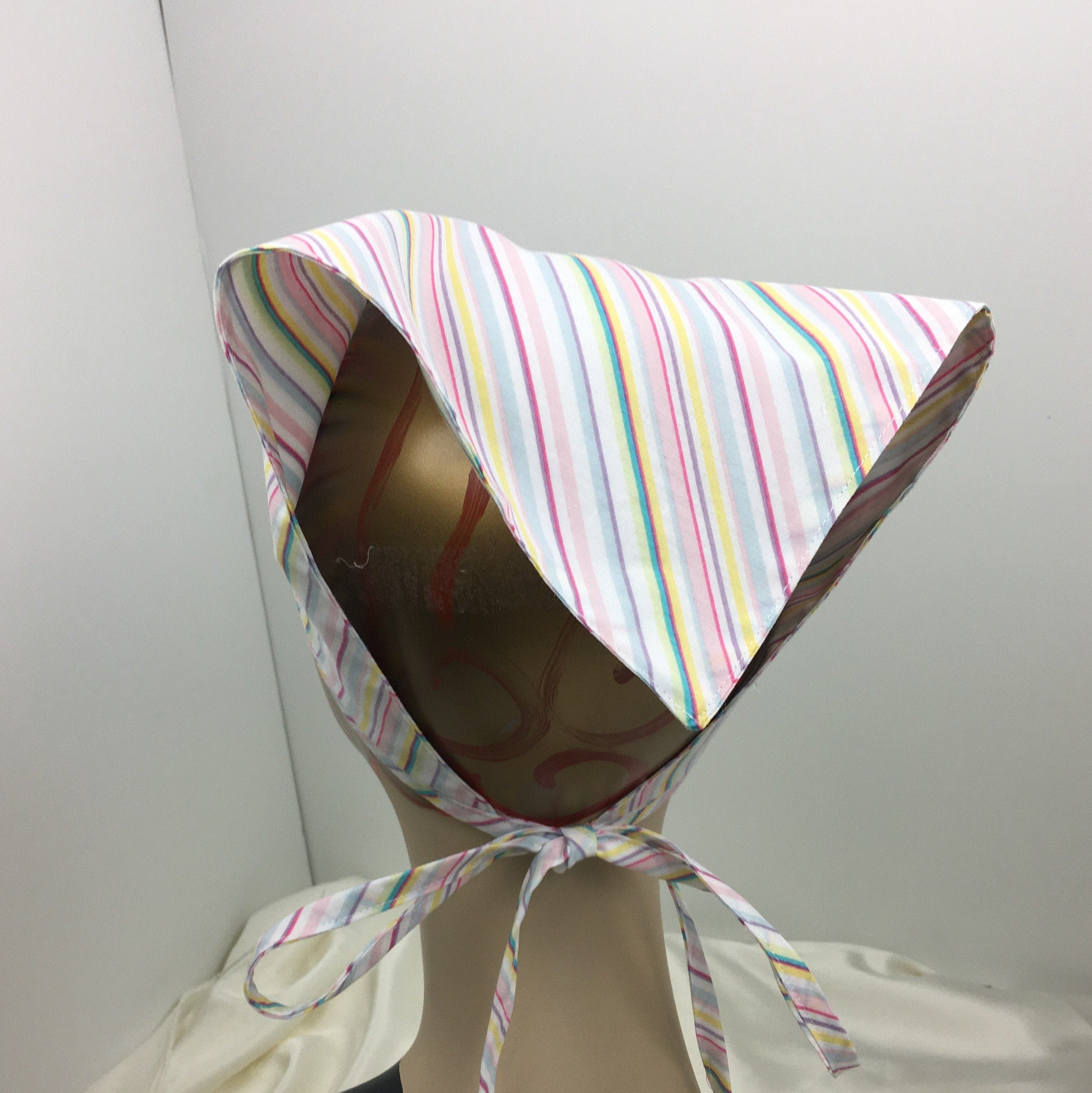 Woman's Cotton Kerchief Scarf Ties Pastel Stripes Small Size 1960's Look