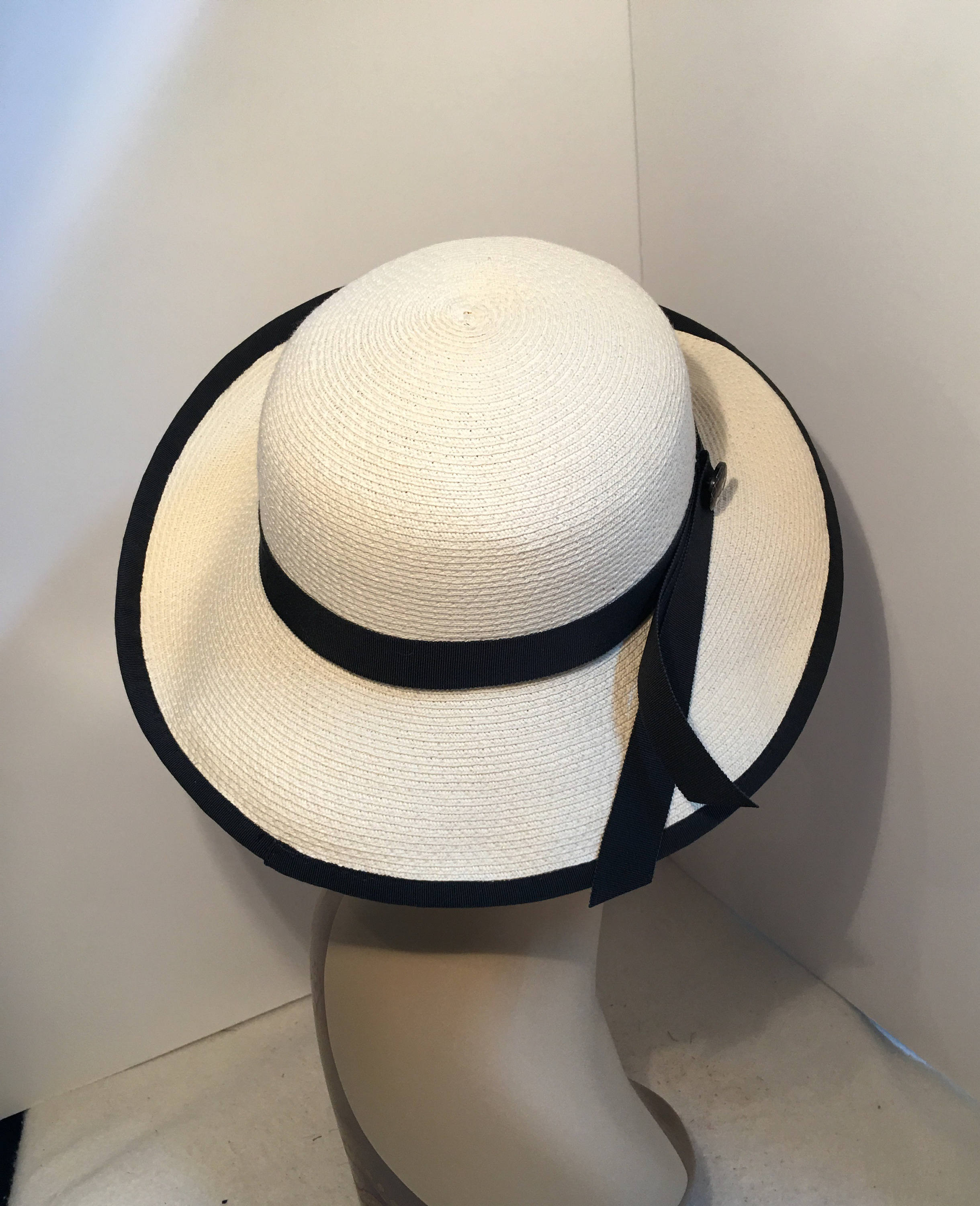 Women's Summer Straw Hat Black and Cream Vintage Look