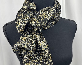 Silk Scarf, Black and Cream, Wide, Travel Accessory, Handmade