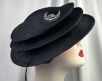Packable Black Parasisal Straw Hat,  Formal Look, Fits Most, Handmade