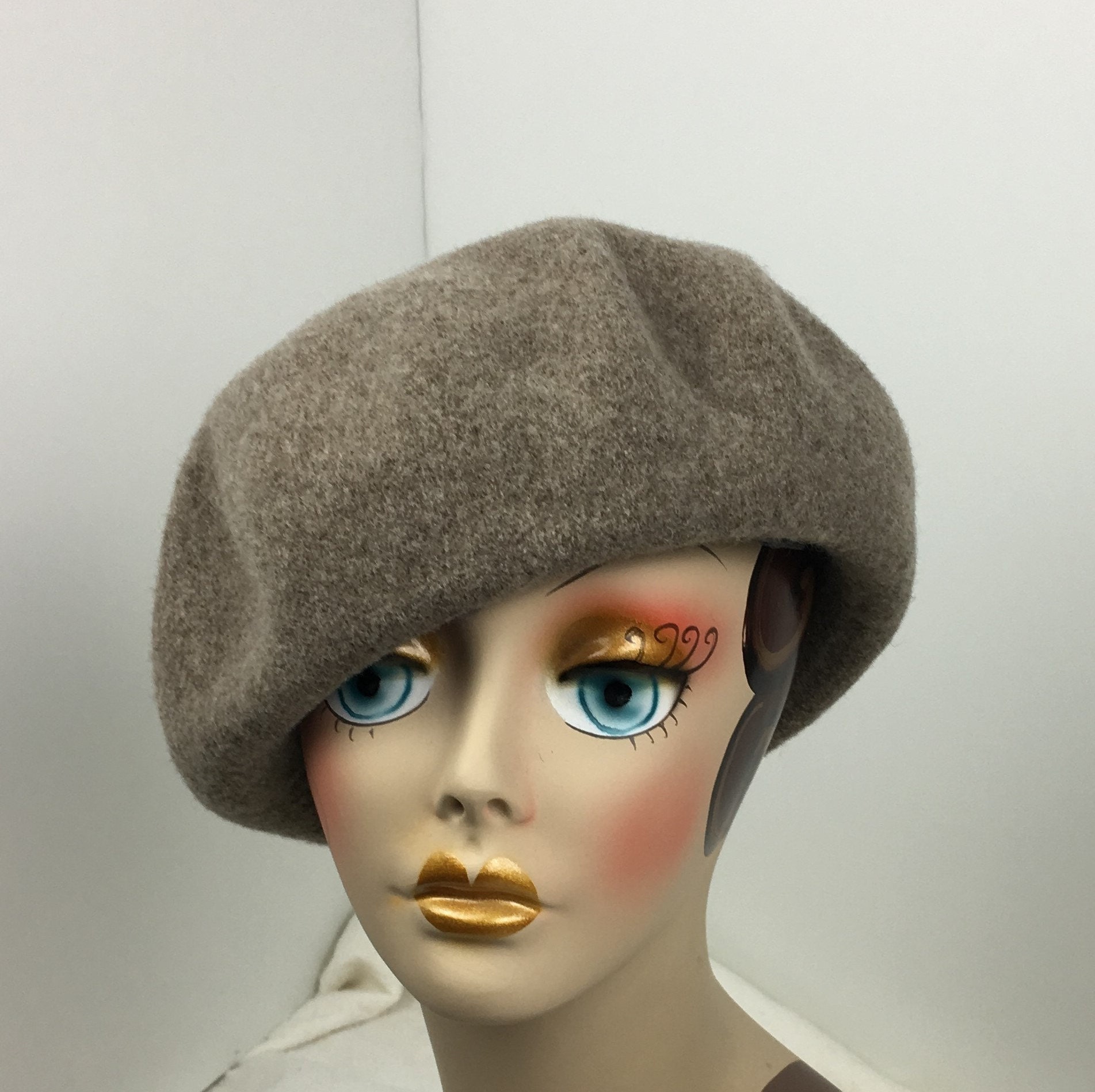 French Beret Wool Oversize Heather Brown 1930's 1940's Look Garbo
