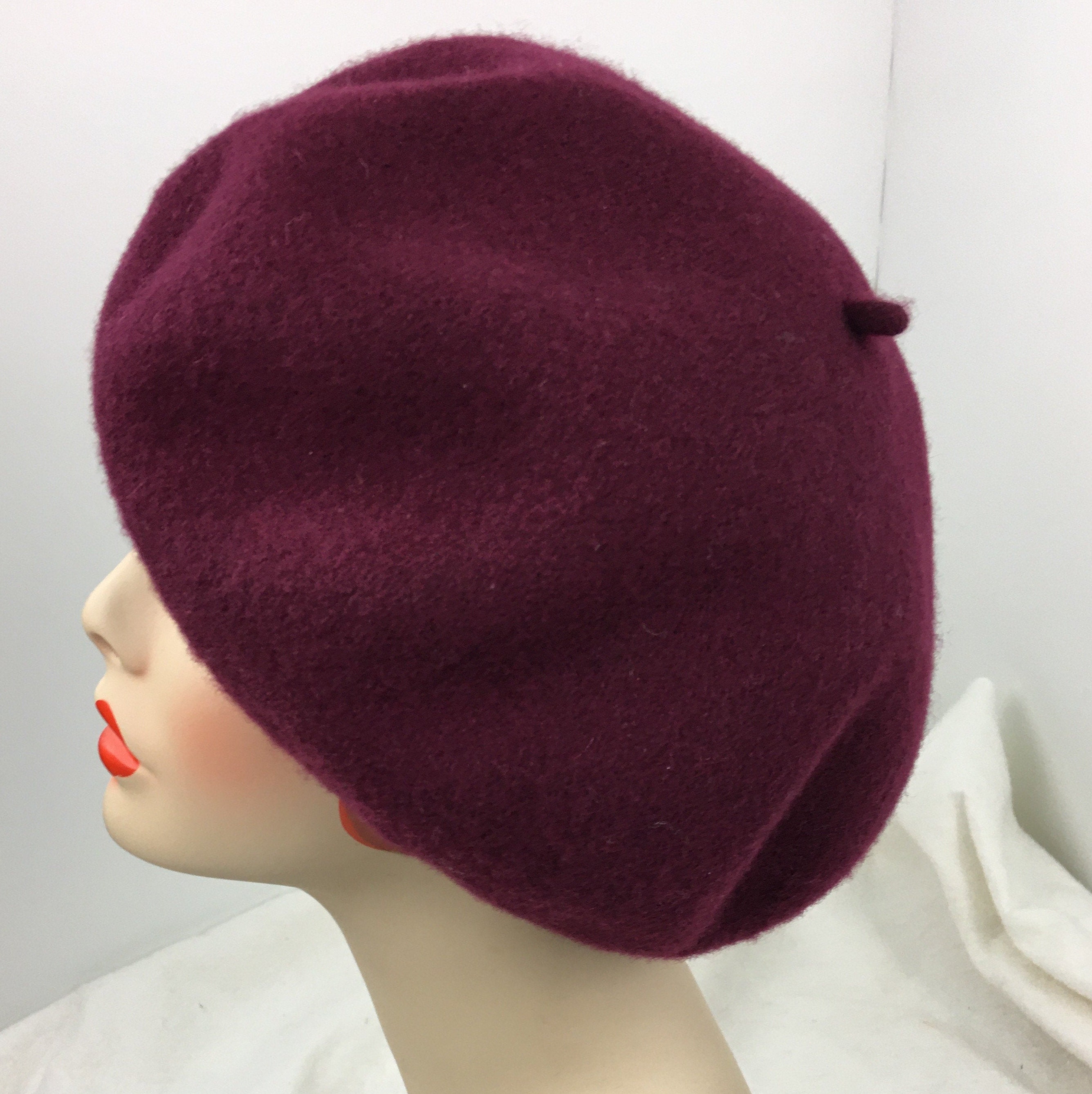 Classic French Beret 1930's Glamour Fine Wool Burgundy Garbo Dark Red