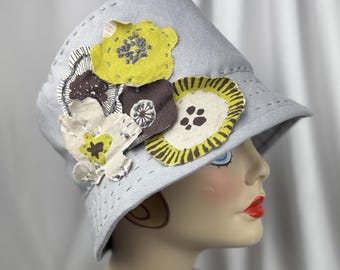 Linen Cloche Hat, Light Gray, Dressy Casual, Handmade Millinery