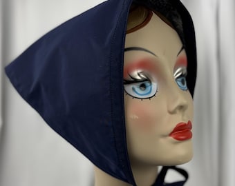 Rain Scarf, Navy Blue, Reversible, Packable Hair Cover, Handmade