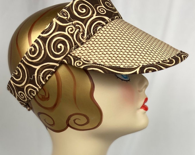 Featured listing image: Cotton Visor Sun Hat Brown Print Handmade Adjustable