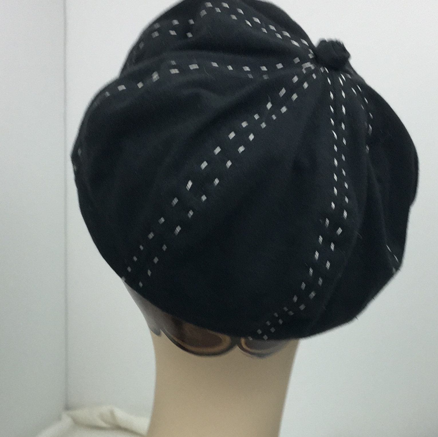 French Beret Organic Cotton Black and White Class ic 1930's Look Hand Stitched