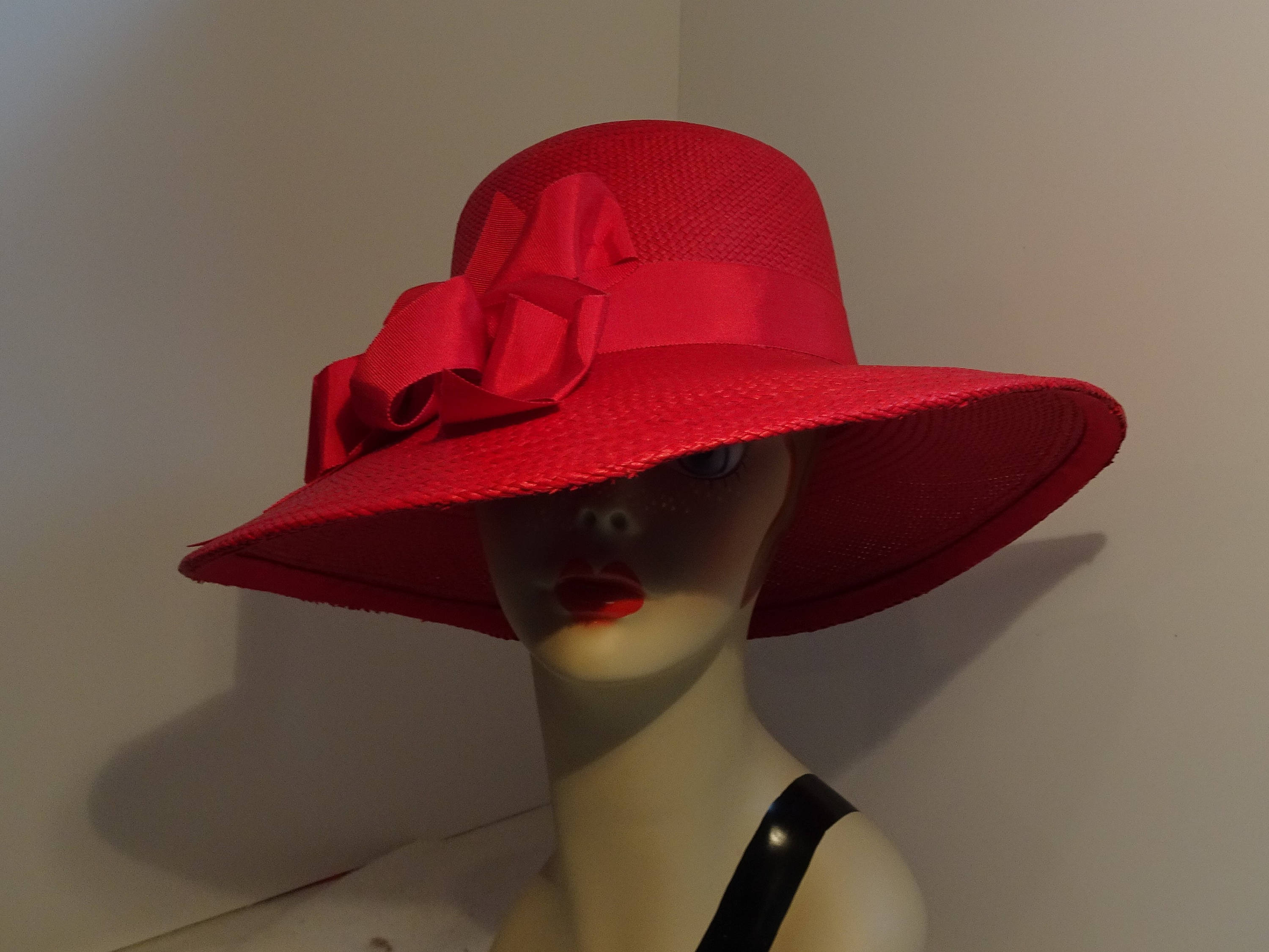 Woman's Panama Straw Hat Red 4 Inch Brim