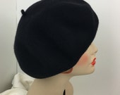 French Beret Black Wool Woman's 1930's Look Garbo Hand Made
