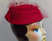 Woman's 1950's Hat/Millinery Reproduction Red Velvet Covered Frame Veiling