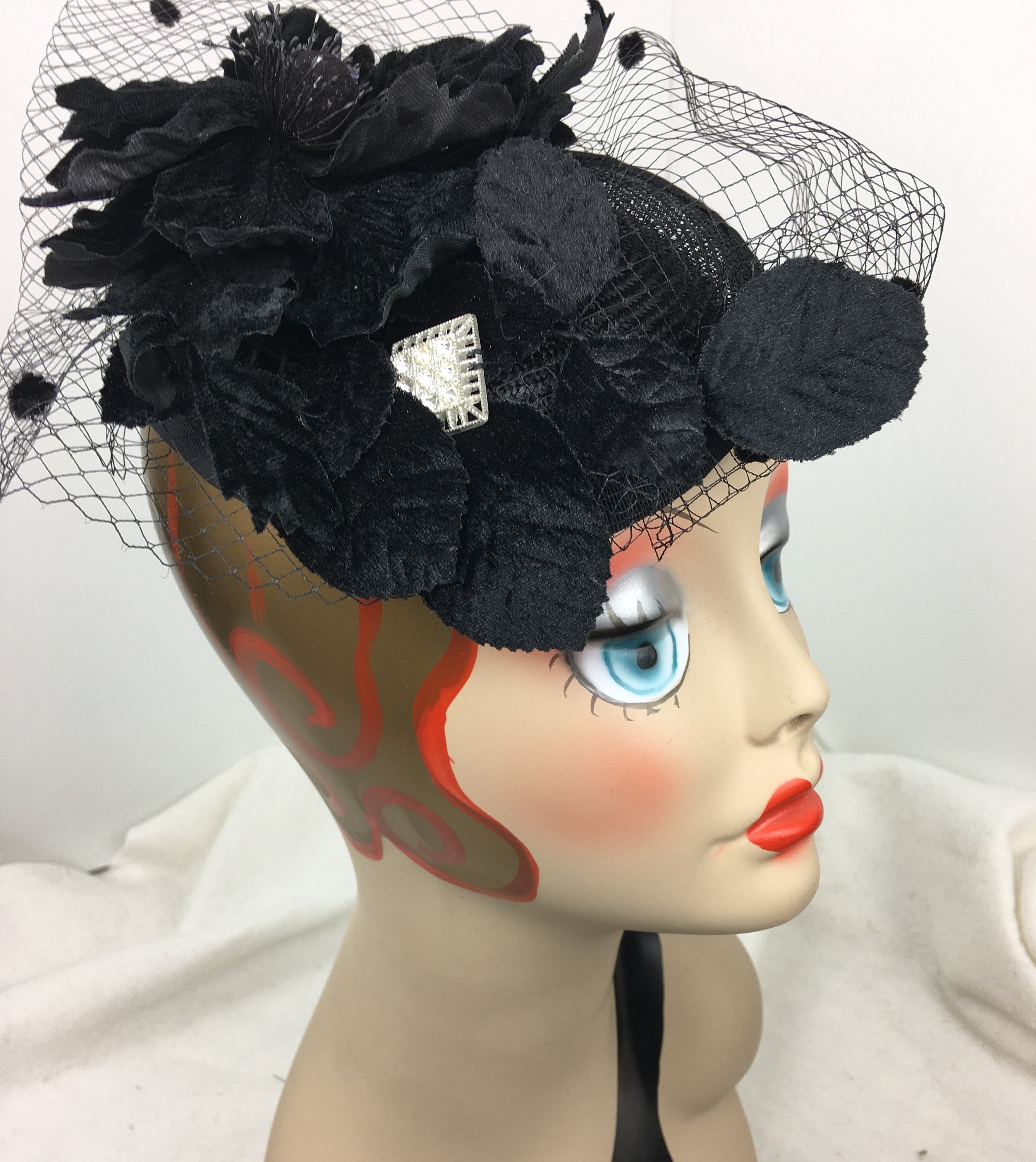 Small Black Fascinator Hat with Veiling