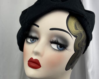 Organic Cotton Knit Beret,  Black,  Hand Stitched,  1930's Look