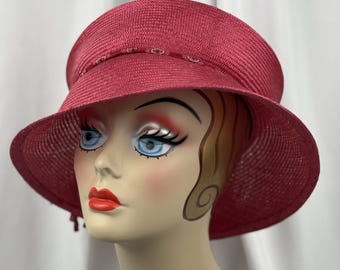 Cloche -Style Travel Hat, Packable, Red Parasisal Straw, Handmade Millinery