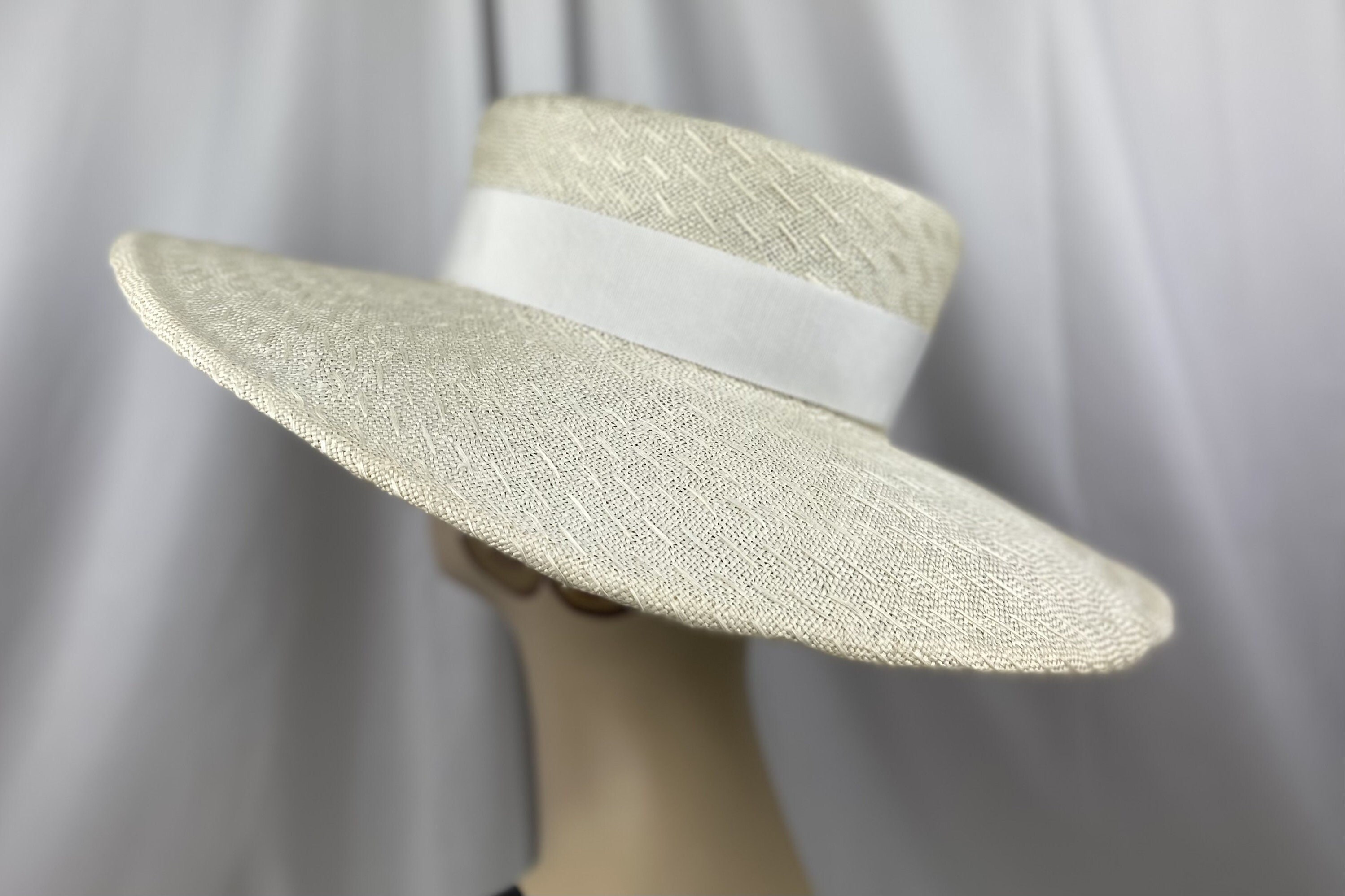 Sisal Straw Boater Hat: Wide Brim, Fuchsia Magnolia, Hand  display picture 2