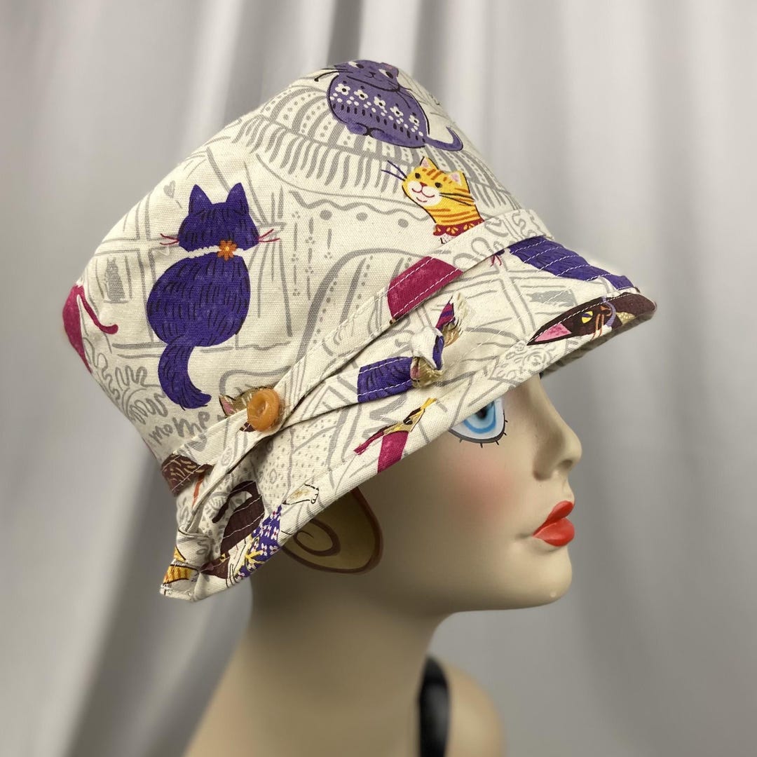 Cat Lady Bucket Hat - Embroidered White Sun Hat for Cat Lovers main image 0